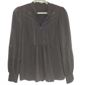 Theory Size P Black Peasant Top Eyelet Inserts Arms & Sleeves Feminine Basic